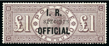 INLAND REVENUE: 1890 £1 brown-lilac, wmk Orbs, mint og with "I.R. Official" and "SPECIMEN" type 9 overprint