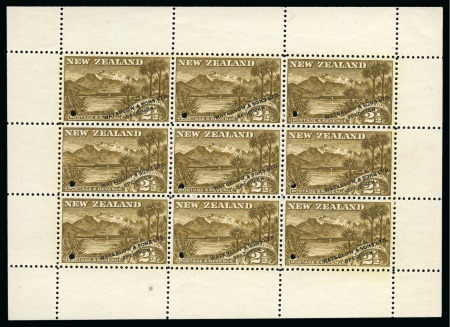 Stamp of New Zealand 1898 Pictorial 1/2d to 5s Waterlow printer's samples, ELEVEN complete miniature sheets of 9 in unissued colours