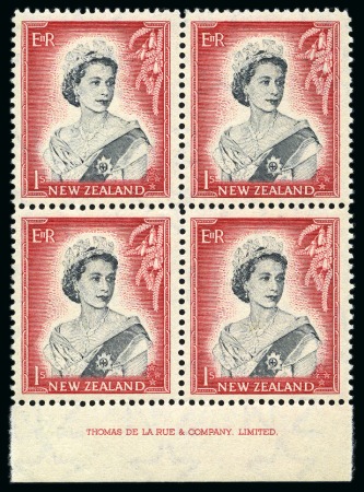 1953-59 1s Black and Carmine-Red, vignette die II, in mint nh lower marginal imprint block of 4