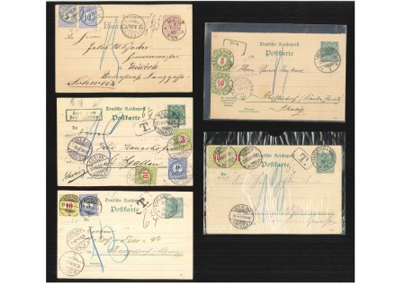 1880-97, Five insufficiently franked cards addressed