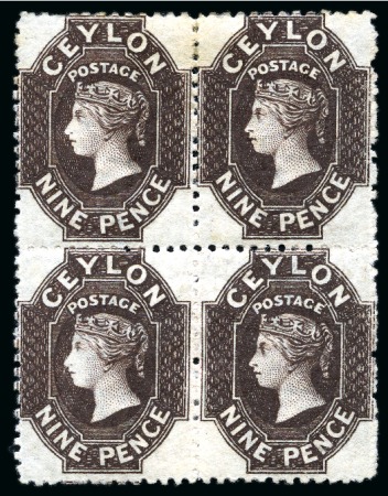 1867-70 Wmk CC (smaller) 9d blackish-brown unused block of 4