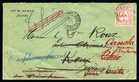 1911 10c Cagou obl. Sce Mme Cote-Ouest sur lettre réadressée