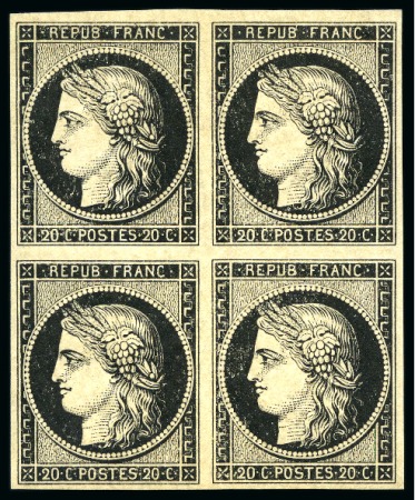 Stamp of France 1849 20c noir en bloc de 4 neuf, petit manque de gomme