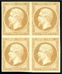 Stamp of France » Empire 1853-1862 10c Empire non dentelé en bloc de 4 neuf, TB, signé