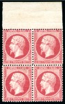 Stamp of France » Empire 1853-1862 1862 80c Empire dentelé en bloc de 4 lors de feuille,
