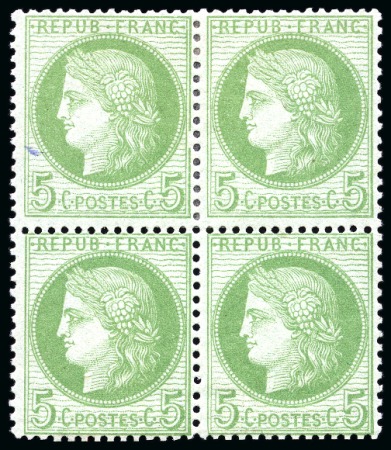 Stamp of France 5c Cérès en bloc de 4, neuf, froissure sur la paire