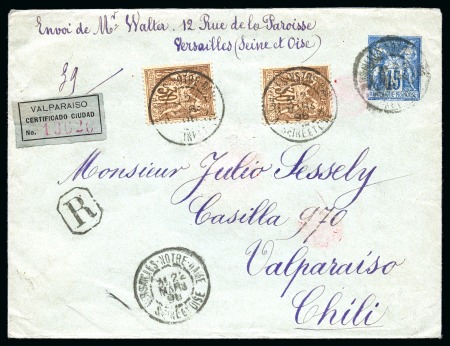 Stamp of France CHILI : Deux lettres recommandées avec Type SAGE sur