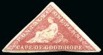 Stamp of South Africa » Cape of Good Hope 1855-63, Small group of 3 Triangulars incl. 1d deep rose-red small part og
