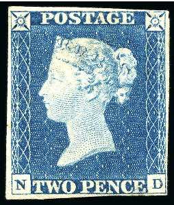 Stamp of Great Britain » 1840 2d Blue (ordered by plate number) 1840 2d Blue pl.1 ND unused with close to good margins