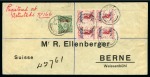 1904 (Sep 21) Envelope sent registered to Switzerland with 1903-11 1d lower marginal block of four and 1/2d single