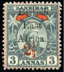1897 Ovpts on Zanzibar issues incl. mint set of 2 1/2 provisional surcharges