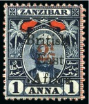 1897 Ovpts on Zanzibar issues incl. mint set of 2 1/2 provisional surcharges