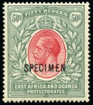1912-21 Wmk Multi Crown 1c to 50R short set with SPECIMEN overprint incl. both the extra paper shades for the 25c and 75c