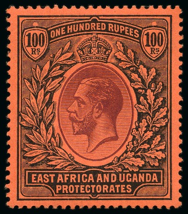 Stamp of Kenya, Uganda and Tanganyika » Kenya, Uganda and Tanganyika 1912-21 Wmk Multi Crown 100R purple & black on red mint nh, very fine and fresh