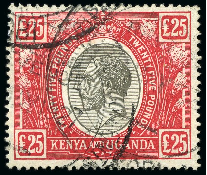 Stamp of Kenya, Uganda and Tanganyika » Kenya, Uganda and Tanganyika 1922-27 £25 Black & Red cancelled by large Nairobi Inland Revenue fiscal cancels
