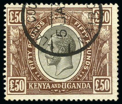 Stamp of Kenya, Uganda and Tanganyika » Kenya, Uganda and Tanganyika 1922-27 £50 Black & Brown cancelled by Nairobi Law Courts fiscal cancel