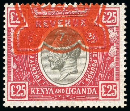 Stamp of Kenya, Uganda and Tanganyika » Kenya, Uganda and Tanganyika 1922-27 £25 Black & Red cancelled by red embossed "KENYA / REVENUE" dated fiscal cancel