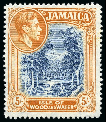 Stamp of Jamaica 1938-52 5s Slate-Blue & Yellow-Orange LINE PERF.14, mint lh