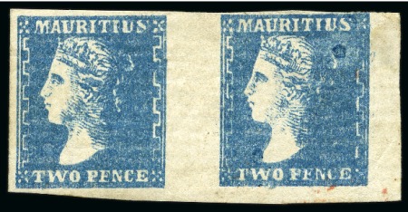 Stamp of Mauritius » 1859 Dardenne Issue (SG 41-44) 1859 Dardenne 2d Blue pair, with very close to huge margins, mint og