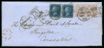 1859 (May 6) Entire from Edinburgh to Canada with 1855-57 wmk Emblems 6d pair and two 1858-76 2d blue pl.7