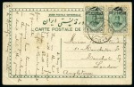1911 Azerbaijan Provisional "Officiel" Issue: Two 2ch "Officiel" provisionals of Azarbaijan tied by Tauris cds to 1913-dated ppc