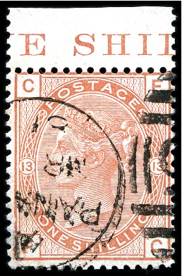 1873-80 1s Orange-Brown pl.13 with watermark Spray inverted