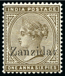 Stamp of Zanzibar 1895-96 1a6p Sepia mint og with "Zanzidar" variety from R4/6