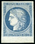 1849 NON EMIS 20c bleu sur azuré, neuf avec petit