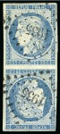 1849 25c bleu en paire TETE-BECHE obl. PC 1935, TB,