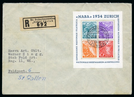 Stamp of Switzerland / Schweiz » Schweiz ab 1907 1934 NABA-Block auf R-Feldpostbrief, rücks. mit Ankunftsstempel
