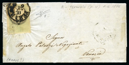 1854 Fiscal 30c Green and Black re-used with PERAROLO