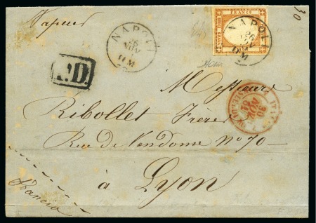 1861-62 POSTAL FORGERY 10gr. Orange tied by neat NAPOLI