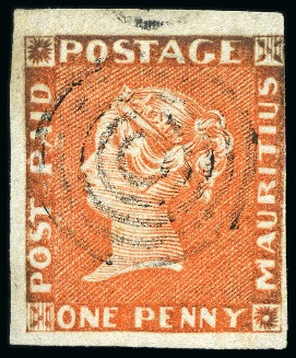 Stamp of Mauritius » 1848-59 Post Paid Issue » Early Impressions (SG 6-9) 1848-59 Post Paid 1d vermilion, early impression, pos.7, used with target cancel