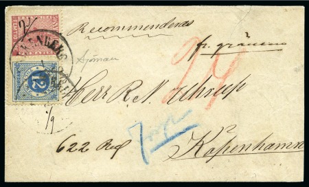 1872 Front to Denmark with 1858-72 50ö red and Ringtype 12ö blue tied by FALKENBERG 1/9 1872 cds