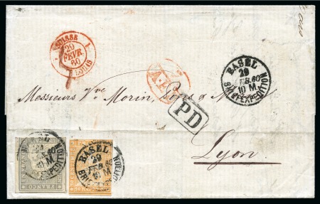 Stamp of Switzerland / Schweiz » Sitzende Helvetia Ungezähnt » 1856-57 Berner Druck (II) 1Fr violettgrau und Berner Druck IV 20Rp orange entwertet