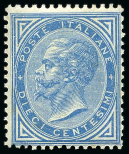 Stamp of Italy 1877 10c blue unmounted mint, fine