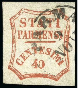 Stamp of Italian States » Parma 1859 40c Brownish Red, first setting, variety showing