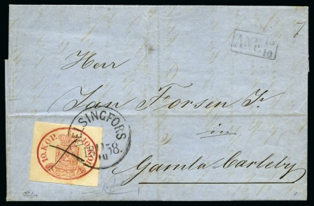 1856-58 10k Carmine-red, large margins all around, pen cancelled