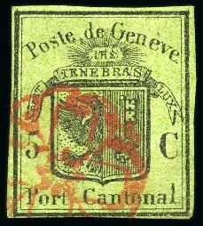 Stamp of Switzerland / Schweiz » Kantonalmarken » Genf Grosser Adler mit sauberer Rosette AW Nr. 2 entwertet,
