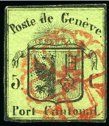 Stamp of Switzerland / Schweiz » Kantonalmarken » Genf Kleiner Adler mit sauberer Rosette AW Nr. 2 entwertet,