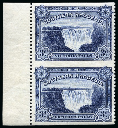 1932 Victoria Falls 3d IMPERFORATE HORIZONTALLY in mint og left marginal vertical pair