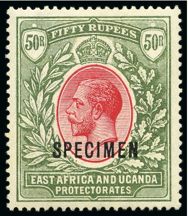 Stamp of Kenya, Uganda and Tanganyika » Kenya, Uganda and Tanganyika 1921 Wmk Script CA 50R carmine and green with SPECIMEN overprint, mint og