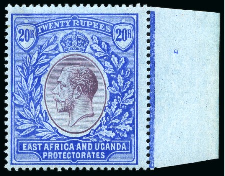 Stamp of Kenya, Uganda and Tanganyika » Kenya, Uganda and Tanganyika 1912-21 Wmk Multi CA 20R purple & blue on blue mint og right marginal, very fine