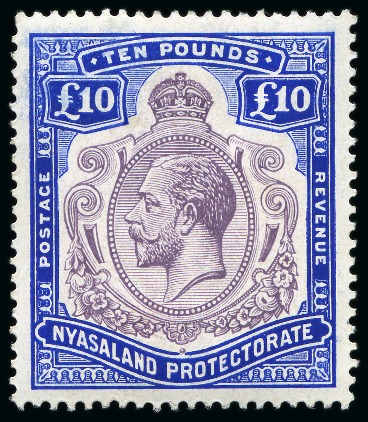 Stamp of Nyasaland » Nyasaland Protectorate 1913-21 £10 Purple & Royal Blue mint og, very fine