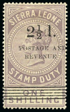 1897 2 1/2d on 1s type 10 surcharge from R2/5 of the setting, mint large part og