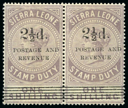 Stamp of Sierra Leone 1897 2 1/2d on 1s type 11 surcharge in mint og pair