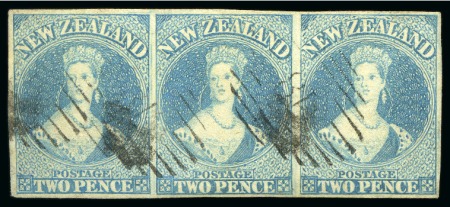 Stamp of New Zealand 1857-63 2d Pale Blue, no wmk, in used strip of three