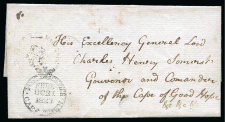 Stamp of South Africa » Cape of Good Hope 1823 (Oct 21) Wrapper sent to Charles Henry Somerst, Governor and Commander of the COGH, with crisp FREE crowned hs