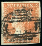1859 Dardenne 1d dull vermilion used with good margins, void barred oval cancel