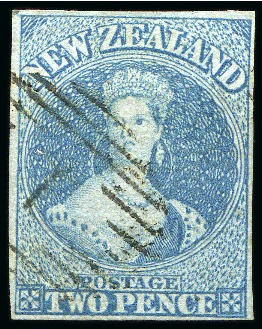 Stamp of New Zealand 1855-58 No Wmk 2d blue on blued paper, fine to good margins, neat "1" numeral of Auckland